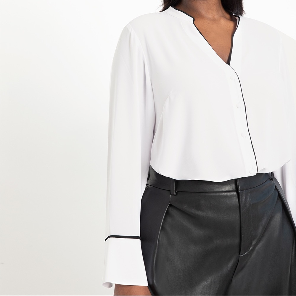 Eloquii Button Down Blouse with Piping NWT